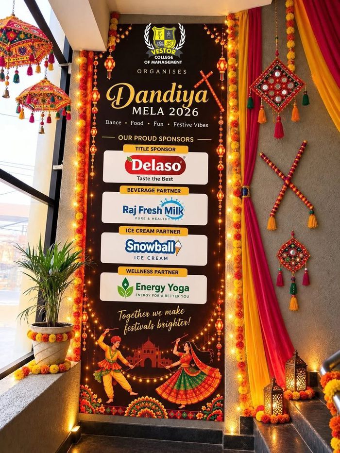 Sponsor banner on the staircase to the Event Hall